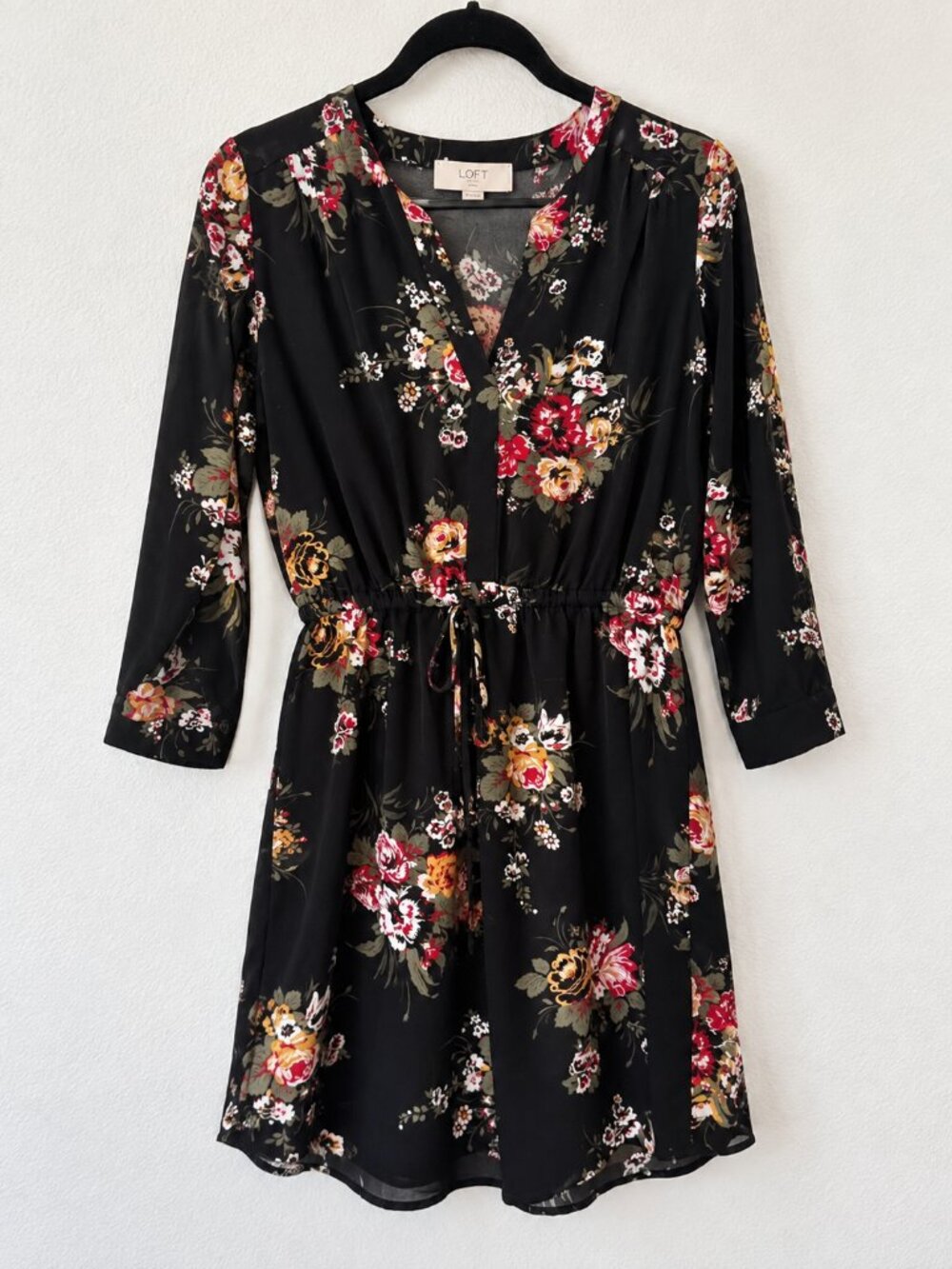 LOFT Floral Dress Small Petite SP Long Sleeve Fall